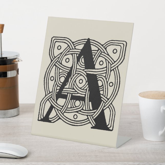 Letter A Vintage Celtic Knot Monogram Pedestal Sign (In SItu)