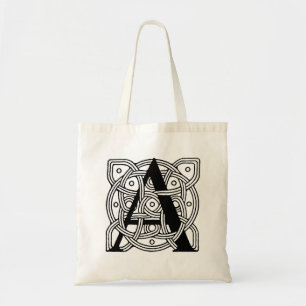 Letter A Vintage Celtic Knot Monogram Tote Bag