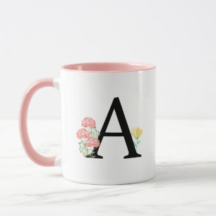 Letter A Watercolor Floral flowers Monogram Mug
