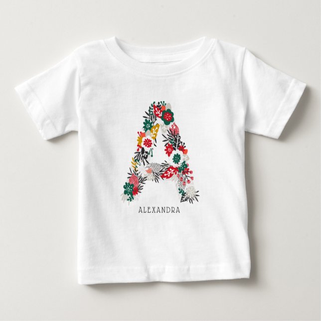 Letter A | Whimsical Floral Letter Monogram I Baby T-Shirt (Front)