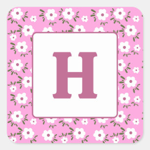 Letter and Happy Flowers Square Sticker