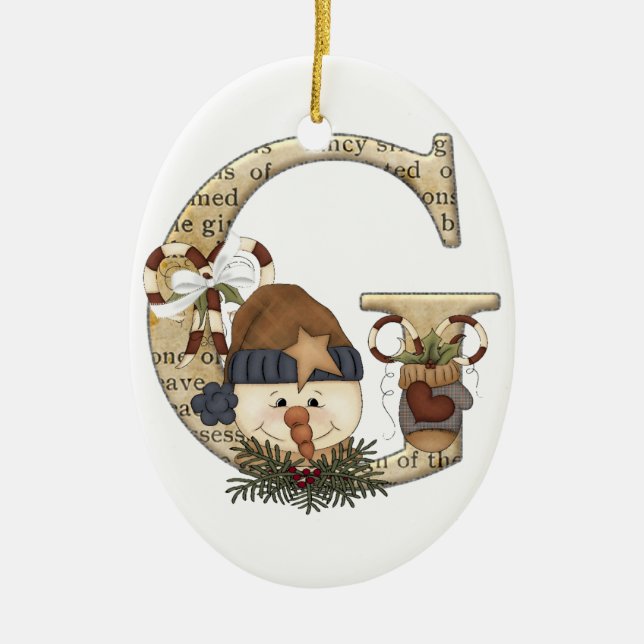 Letter Art - G - Christmas Snowman Ornament (Front)
