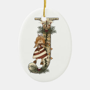 Letter Art - J - Christmas Angel Ornament