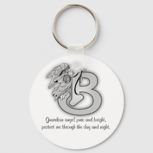 Letter B angel monogram alphabet initial black and Key Ring
