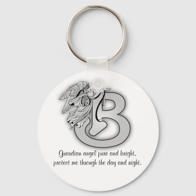 Letter B angel monogram alphabet initial black and Key Ring (Front)