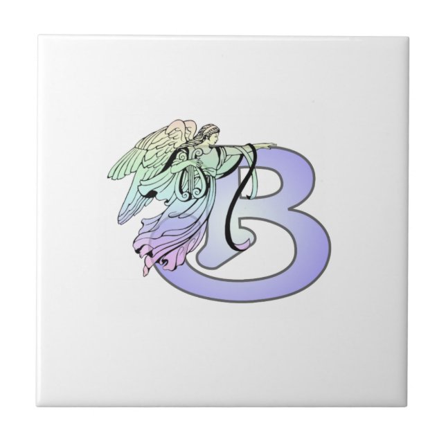 Letter B angel monogram alphabet initial light blu Ceramic Tile (Front)