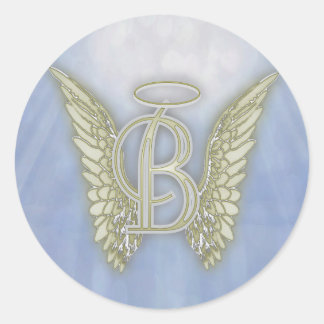 Letter B Angel Monogram Classic Round Sticker
