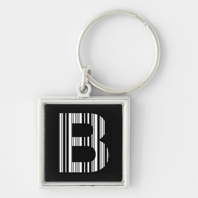 LETTER B BAR CODE First Initial Barcode Pattern Key Ring (Front)