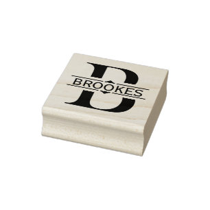 Letter B Black ornamental Split Monogram Rubber Stamp