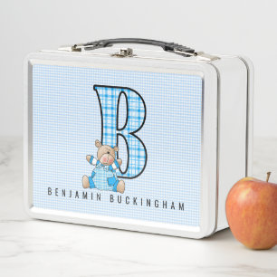 Letter B Blue Bear Back to School Metal Lunch Box