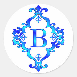 Letter B Blue Classic Round Sticker