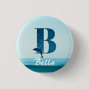 Letter B Blue Ocean 3 Cm Round Badge