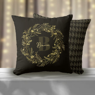 Letter B Botanical Gold Monogram Cushion
