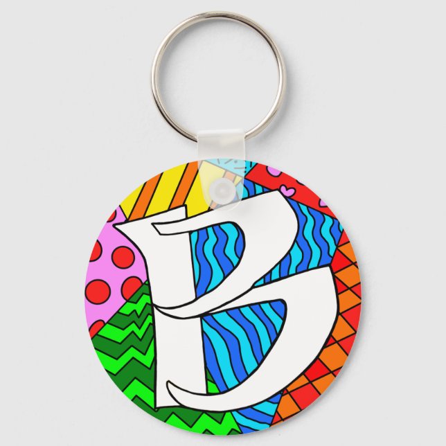 Letter B Colorful Doodles Key Ring (Front)