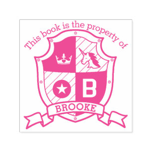 Letter B crest custom name unicorn library stamp