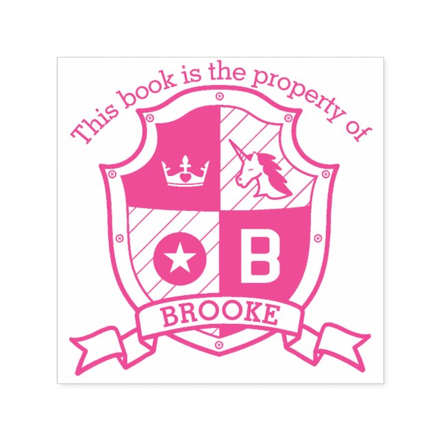 Letter B crest custom name unicorn library stamp (Design)