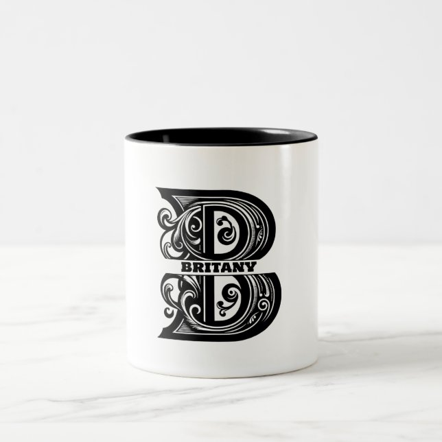 Letter B Custom Monogram Two-Tone Coffee Mug (Center)