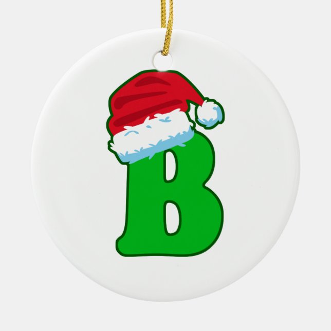 Letter B Father Christmas Santa Claus Hat Alphabet Ceramic Ornament (Front)