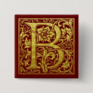Letter B First Letter Faux Gold Red 15 Cm Square Badge
