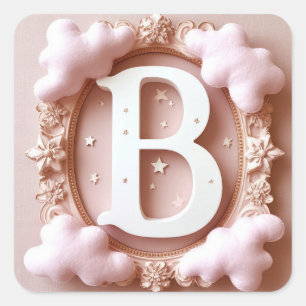 💖 Letter B Floral Cloud Baby Theme 💖 Square Sticker