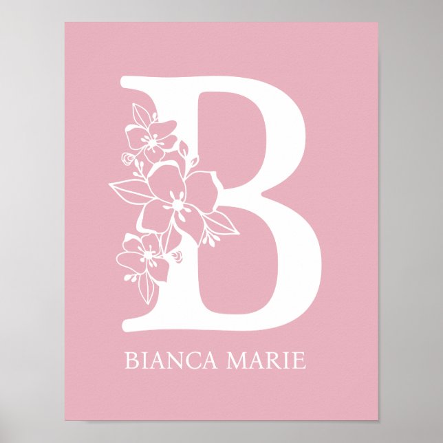 Letter B Floral Monogram Name Nursery Modern  Poster (Front)