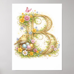 Letter B Gold Spring Nature Monogram Children's  Poster