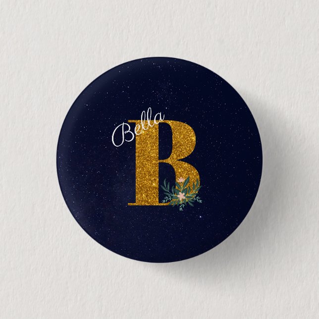 Letter B Golden monogram  3 Cm Round Badge (Front)