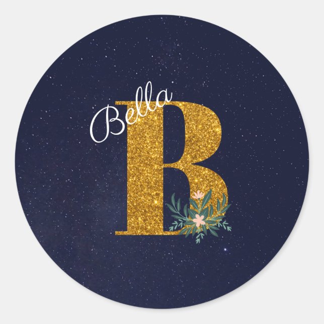 Letter B Golden monogram Classic Round Sticker (Front)