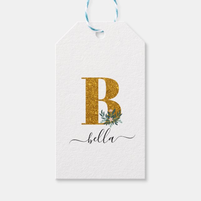 Letter B Golden Monogram  Gift Tags (Front)