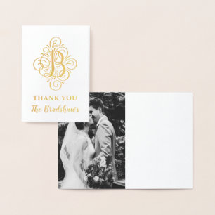 Letter B Initial Elegant Flourish Monogram Name Foil Card