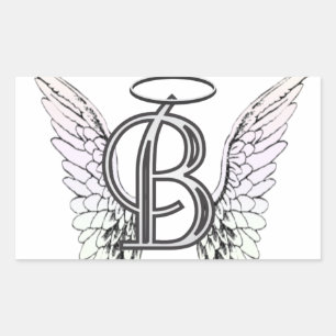 Letter B Initial Monogram with Angel Wings & Halo Rectangular Sticker