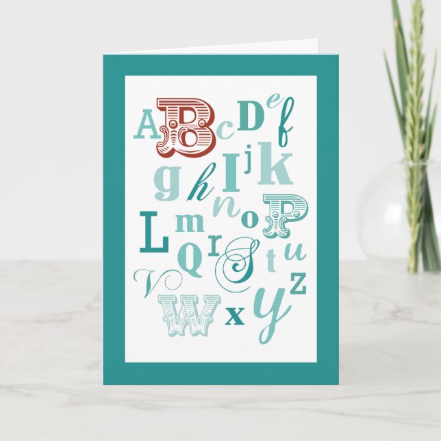 Letter B Initial Name Alphabet Birthday Teal & Red Card (Front)
