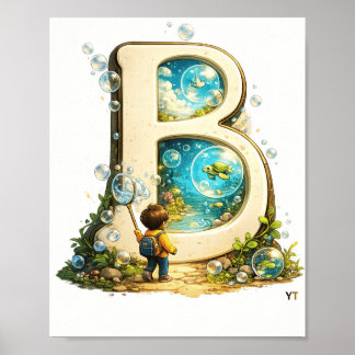 Letter B Initial | Watercolor Alphabet Gift Poster