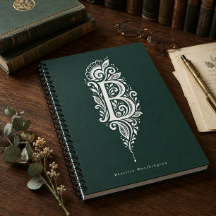 Letter B Linocut Botanical Monogram Notebook
