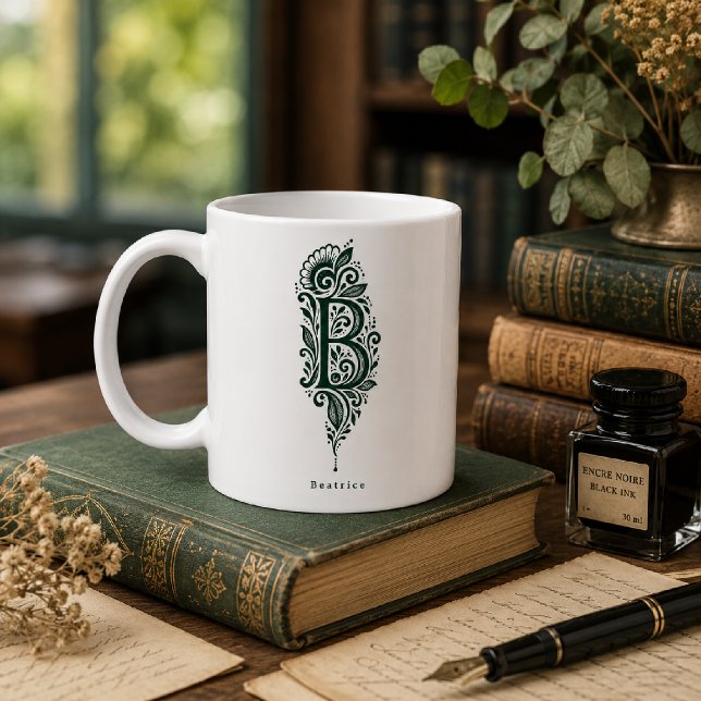 Letter B Linocut Botanical Personalised Mug (Creator Uploaded)
