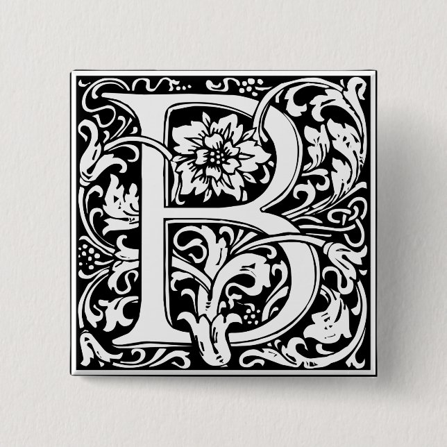 Letter B Mediaeval Monogram Art Nouveau 15 Cm Square Badge (Front)