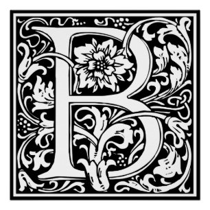 Letter B Mediaeval Monogram Art Nouveau Poster
