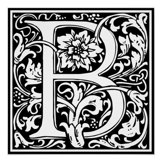 Letter B Mediaeval Monogram Art Nouveau Poster (Front)