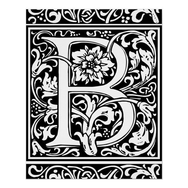 Letter B Mediaeval Monogram Art Nouveau Poster (Front)