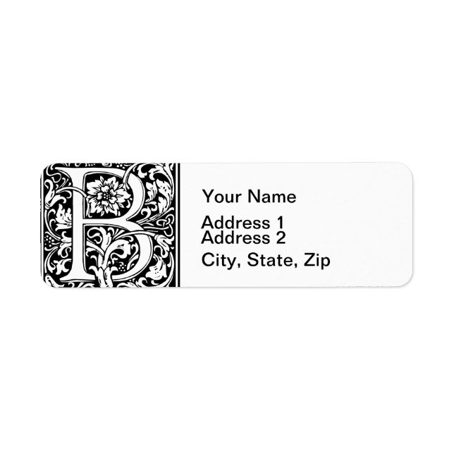 Letter B Mediaeval Monogram Art Nouveau Return Address Label (Front)