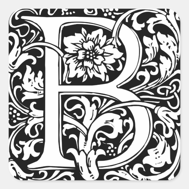 Letter B Mediaeval Monogram Art Nouveau Square Sticker (Front)
