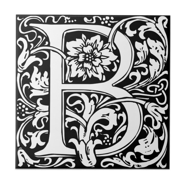 Letter B Mediaeval Monogram Art Nouveau Tile (Front)