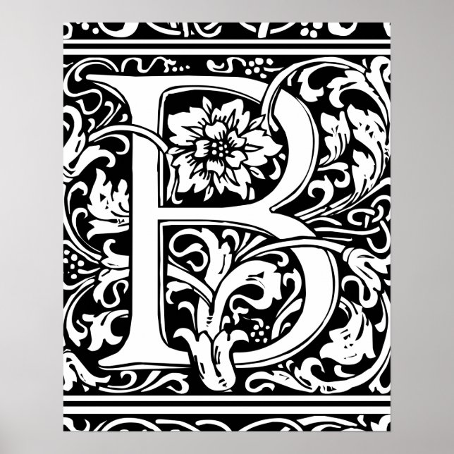 Letter B Mediaeval Monogram Vintage Initial Poster (Front)