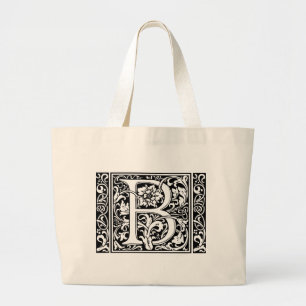 Letter B Mediaeval Monogram Vintage Initial wide Large Tote Bag