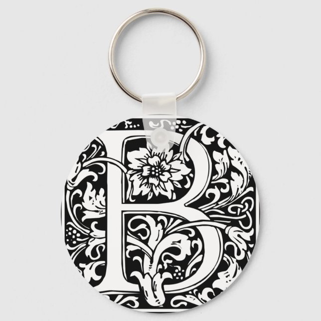 Letter B Medieval Monogram Art Nouveau Key Ring (Front)