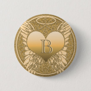 Letter B Memorial Angel Heart 6 Cm Round Badge