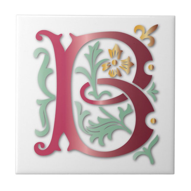 Letter B Monogram Fleur de lis Ceramic Tile (Front)
