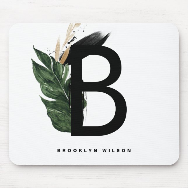  Letter B Monogram | Gold Foil Tropical Monogram Mouse Pad (Front)