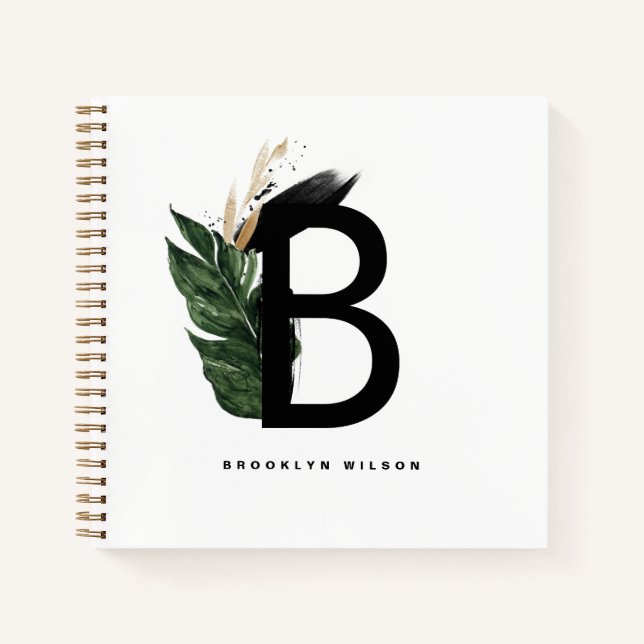  Letter B Monogram Gold Foil Tropical Personalized Notebook (Front)