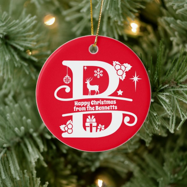 Letter B Monogram Initial Family Name Greeting  Ceramic Ornament (Tree)